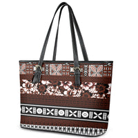Bula Fiji Leather Tote Bag Fijian Tapa Masi With Hibiscus Flowers LT14 - Polynesian Pride