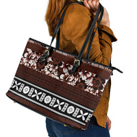 Bula Fiji Leather Tote Bag Fijian Tapa Masi With Hibiscus Flowers LT14 - Polynesian Pride