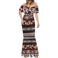 Bula Fiji Mermaid Dress Fijian Tapa Masi With Hibiscus Flowers LT14 - Polynesian Pride