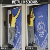 Queen Salote College 100 Years Personalized Door Cover Tonga QSC Heilala Lei Blue Ngatu Pattern LT14 - Polynesian Pride