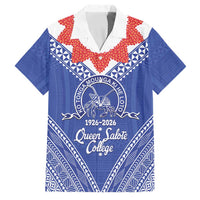 Queen Salote College 100 Years Personalized Family Matching Tank Maxi Dress and Hawaiian Shirt Tonga QSC Heilala Lei Blue Ngatu Pattern LT14 Dad's Shirt - Short Sleeve Blue - Polynesian Pride