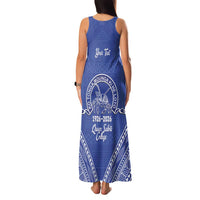 Queen Salote College 100 Years Personalized Family Matching Tank Maxi Dress and Hawaiian Shirt Tonga QSC Heilala Lei Blue Ngatu Pattern LT14 - Polynesian Pride