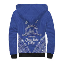 Queen Salote College 100 Years Personalized Sherpa Hoodie Tonga QSC Heilala Lei Blue Ngatu Pattern