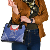 Queen Salote College 100 Years Personalized Shoulder Handbag Tonga QSC Heilala Lei Blue Ngatu Pattern