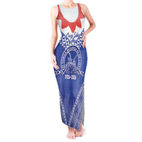 Queen Salote College 100 Years Personalized Tank Maxi Dress Tonga QSC Heilala Lei Blue Ngatu Pattern