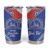 Queen Salote College 100 Years Personalized Tumbler Cup Tonga QSC Heilala Lei Blue Ngatu Pattern