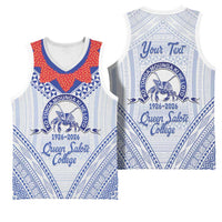 Queen Salote College 100 Years Personalized Basketball Jersey Tonga QSC Heilala Lei White Ngatu Pattern LT14 - Polynesian Pride