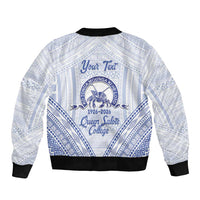Queen Salote College 100 Years Personalized Bomber Jacket Tonga QSC Heilala Lei White Ngatu Pattern