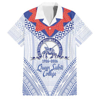 Queen Salote College 100 Years Personalized Hawaiian Shirt Tonga QSC Heilala Lei White Ngatu Pattern LT14 White - Polynesian Pride