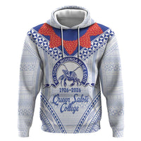 Queen Salote College 100 Years Personalized Hoodie Tonga QSC Heilala Lei White Ngatu Pattern LT14 Pullover Hoodie White - Polynesian Pride