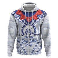 Queen Salote College 100 Years Personalized Hoodie Tonga QSC Heilala Lei White Ngatu Pattern LT14 Zip Hoodie White - Polynesian Pride
