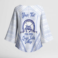Queen Salote College 100 Years Personalized Kimono Sleeve Blouse Tonga QSC Heilala Lei White Ngatu Pattern LT14 - Polynesian Pride