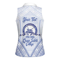 Queen Salote College 100 Years Personalized Women Sleeveless Polo Shirt Tonga QSC Heilala Lei White Ngatu Pattern LT14 - Polynesian Pride