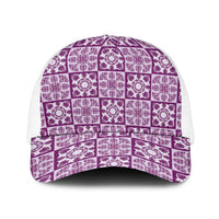 Poni Palaka Quilt Hawaii Baseball Net Cap Hawaiian Tropical Monstera Sea Turtle LT14 One Size White Purple - Polynesian Pride