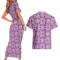 Poni Palaka Quilt Hawaii Couples Matching Short Sleeve Bodycon Dress and Hawaiian Shirt Hawaiian Tropical Monstera Sea Turtle