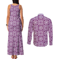 Poni Palaka Quilt Hawaii Couples Matching Tank Maxi Dress and Long Sleeve Button Shirt Hawaiian Tropical Monstera Sea Turtle