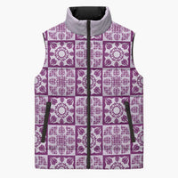 Poni Palaka Quilt Hawaii Sleeveless Puffer Jacket Hawaiian Tropical Monstera Sea Turtle