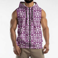 Poni Palaka Quilt Hawaii Sleeveless Zip Hoodie Hawaiian Tropical Monstera Sea Turtle