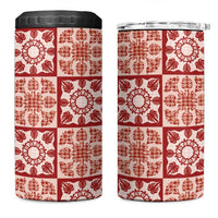 Ulaula Palaka Quilt Hawaii 4 in 1 Can Cooler Tumbler Hawaiian Tropical Monstera Sea Turtle