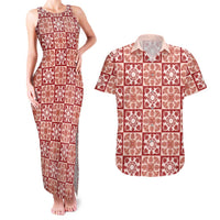 Ulaula Palaka Quilt Hawaii Couples Matching Tank Maxi Dress and Hawaiian Shirt Hawaiian Tropical Monstera Sea Turtle