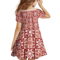 Ulaula Palaka Quilt Hawaii Kid Short Sleeve Dress Hawaiian Tropical Monstera Sea Turtle LT14 - Polynesian Pride