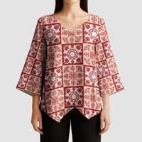 Ulaula Palaka Quilt Hawaii Kimono Sleeve Blouse Hawaiian Tropical Monstera Sea Turtle