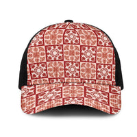 Ulaula Palaka Quilt Hawaii Mesh Trucker Cap Hawaiian Tropical Monstera Sea Turtle LT14 One Size Black Red - Polynesian Pride