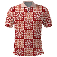 Ulaula Palaka Quilt Hawaii Polo Shirt Hawaiian Tropical Monstera Sea Turtle LT14 Red - Polynesian Pride