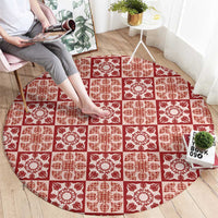 Ulaula Palaka Quilt Hawaii Round Carpet Hawaiian Tropical Monstera Sea Turtle