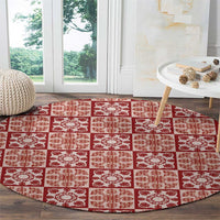 Ulaula Palaka Quilt Hawaii Round Carpet Hawaiian Tropical Monstera Sea Turtle