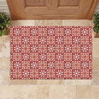 Ulaula Palaka Quilt Hawaii Rubber Doormat Hawaiian Tropical Monstera Sea Turtle