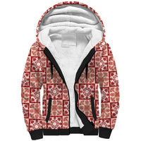 Ulaula Palaka Quilt Hawaii Sherpa Hoodie Hawaiian Tropical Monstera Sea Turtle LT14 Unisex Red - Polynesian Pride