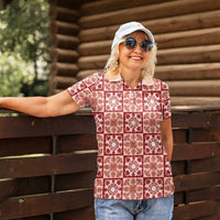 Ulaula Palaka Quilt Hawaii Women Polo Shirt Hawaiian Tropical Monstera Sea Turtle