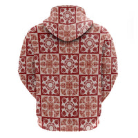 Ulaula Palaka Quilt Hawaii Zip Hoodie Hawaiian Tropical Monstera Sea Turtle
