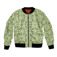 Omaomao Palaka Quilt Hawaii Bomber Jacket Hawaiian Tropical Monstera Sea Turtle