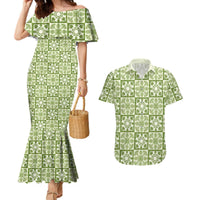 Omaomao Palaka Quilt Hawaii Couples Matching Mermaid Dress and Hawaiian Shirt Hawaiian Tropical Monstera Sea Turtle