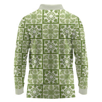 Omaomao Palaka Quilt Hawaii Long Sleeve Polo Shirt Hawaiian Tropical Monstera Sea Turtle LT14 - Polynesian Pride