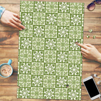 Omaomao Palaka Quilt Hawaii Puzzle Hawaiian Tropical Monstera Sea Turtle LT14 Green - Polynesian Pride