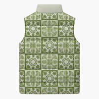 Omaomao Palaka Quilt Hawaii Sleeveless Puffer Jacket Hawaiian Tropical Monstera Sea Turtle