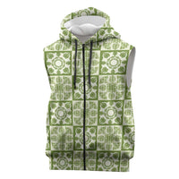 Omaomao Palaka Quilt Hawaii Sleeveless Zip Hoodie Hawaiian Tropical Monstera Sea Turtle