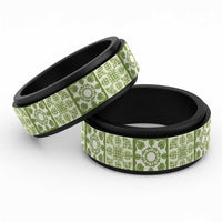Omaomao Palaka Quilt Hawaii Spinner Ring Hawaiian Tropical Monstera Sea Turtle LT14 Black Green - Polynesian Pride