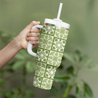 Omaomao Palaka Quilt Hawaii Tumbler With Handle Hawaiian Tropical Monstera Sea Turtle