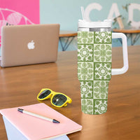 Omaomao Palaka Quilt Hawaii Tumbler With Handle Hawaiian Tropical Monstera Sea Turtle
