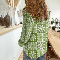 Omaomao Palaka Quilt Hawaii Women Casual Shirt Hawaiian Tropical Monstera Sea Turtle