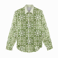 Omaomao Palaka Quilt Hawaii Women Casual Shirt Hawaiian Tropical Monstera Sea Turtle