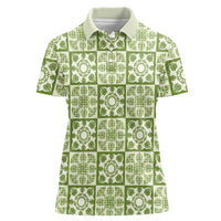 Omaomao Palaka Quilt Hawaii Women Polo Shirt Hawaiian Tropical Monstera Sea Turtle