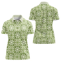 Omaomao Palaka Quilt Hawaii Women Polo Shirt Hawaiian Tropical Monstera Sea Turtle