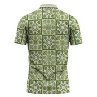 Omaomao Palaka Quilt Hawaii Zipper Polo Shirt Hawaiian Tropical Monstera Sea Turtle
