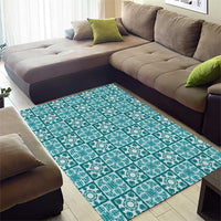 Cyan Palaka Quilt Hawaii Area Rug Hawaiian Tropical Monstera Sea Turtle