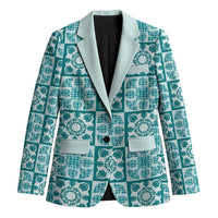 Cyan Palaka Quilt Hawaii Blazer Hawaiian Tropical Monstera Sea Turtle LT14 Unisex Cyan - Polynesian Pride